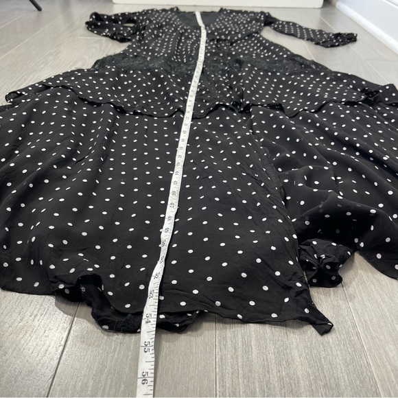 PINKO Georgette Polka Dot Wrap Long Maxi Dress Ruffled Lace Panel Black & White - Picture 13 of 16